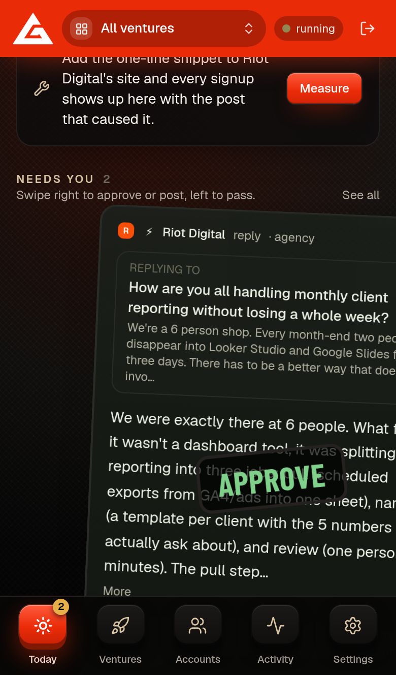 Swiping right to approve a draft